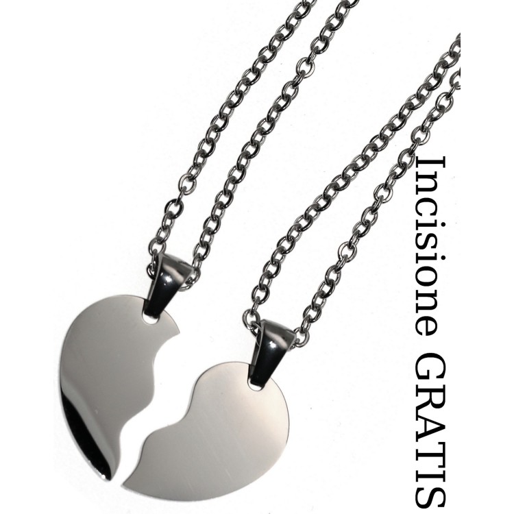 NonSoloArgenti |pair of his and hers broken heart necklaces 2 complete necklaces with free engraving steel