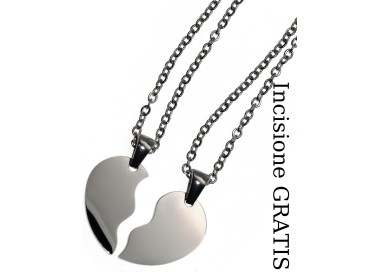 NonSoloArgenti |pair of his and hers broken heart necklaces 2 complete necklaces with free engraving steel