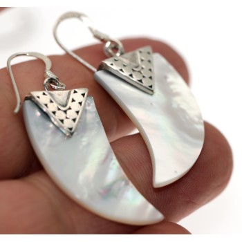 NSA|925 silver hook earrings with natural mother-of-pearl horn pendants for women