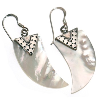 NSA|925 silver hook earrings with natural mother-of-pearl horn pendants for women