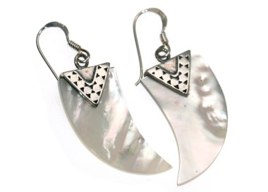 NSA|925 silver hook earrings with natural mother-of-pearl horn pendants for women