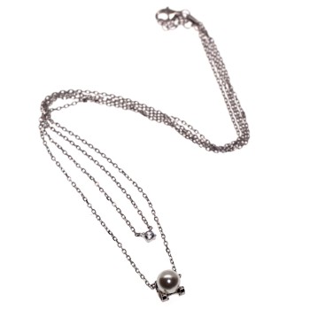 NonSoloArgenti|collana doppia tutto argento 925 punto luce e perla bianca per donna