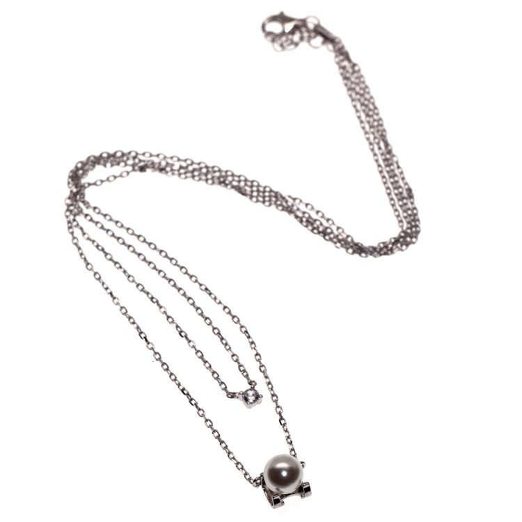 NonSoloArgenti|collana doppia tutto argento 925 punto luce e perla bianca per donna