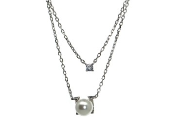 NonSoloArgenti|double necklace all 925 silver with light point and white pearl for women