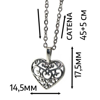 NonSoloArgenti |collana in acciaio con piccolo ciondolo argentato anticato cuore arabesco donna