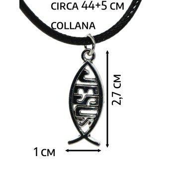 NSA|Waxed cord necklace with small antique silver Jesus fish pendant for men and women