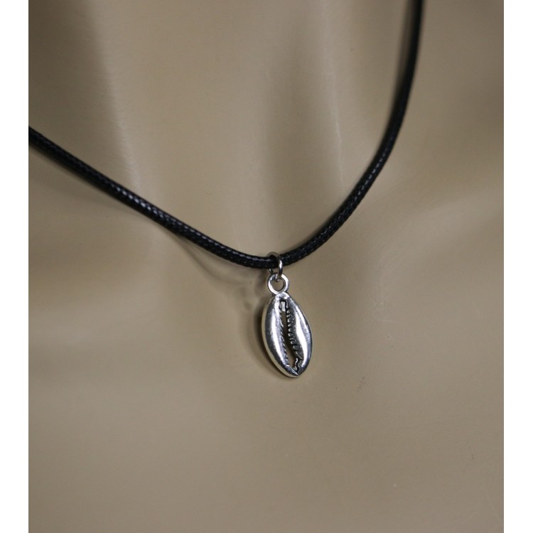 NSA|waxed cord necklace with small antique silver shell pendant for men and women
