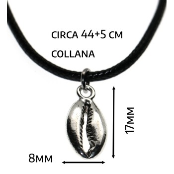NonSoloArgenti |collana cordino cerato con piccolo ciondolo argento anticato conchiglia uomo donna