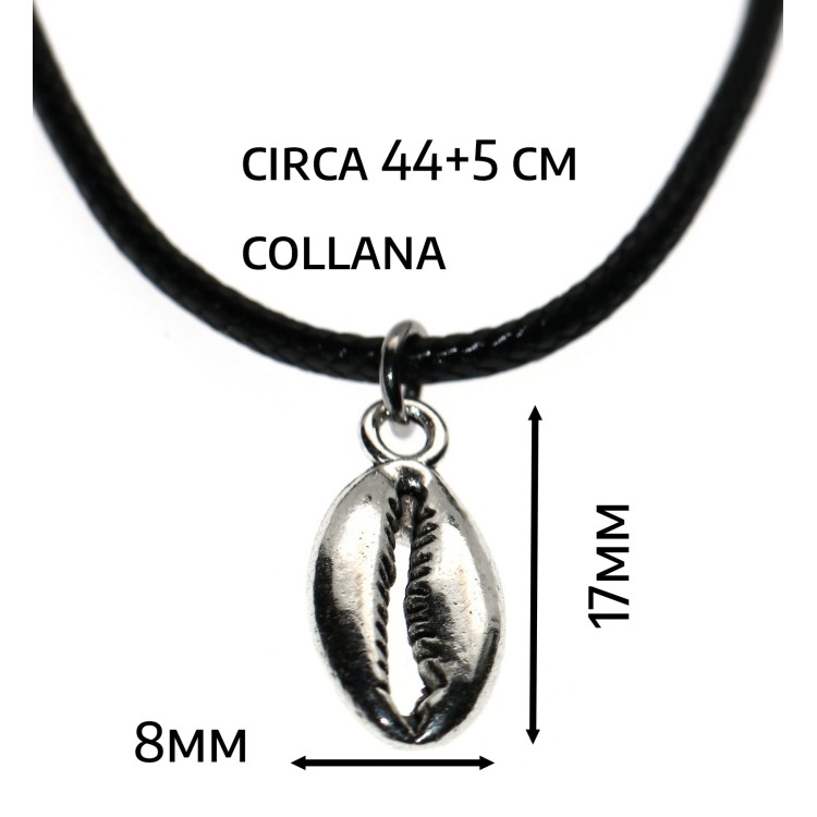 NonSoloArgenti |collana cordino cerato con piccolo ciondolo argento anticato conchiglia uomo donna