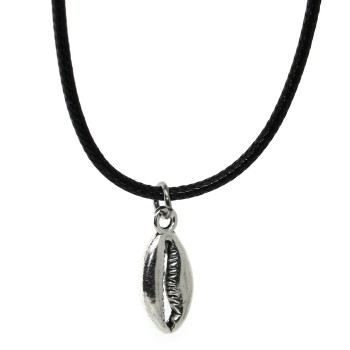 NSA|waxed cord necklace with small antique silver shell pendant for men and women