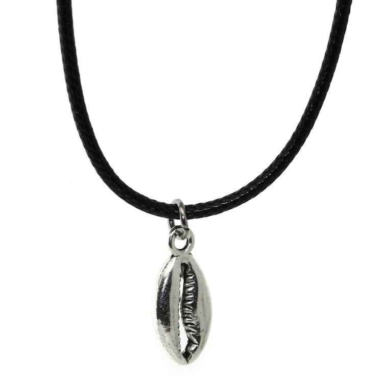 NSA|waxed cord necklace with small antique silver shell pendant for men and women
