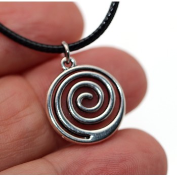 NonSoloArgenti |collana cordino cerato con ciondolo argentato anticato spirale infinito uomo donna