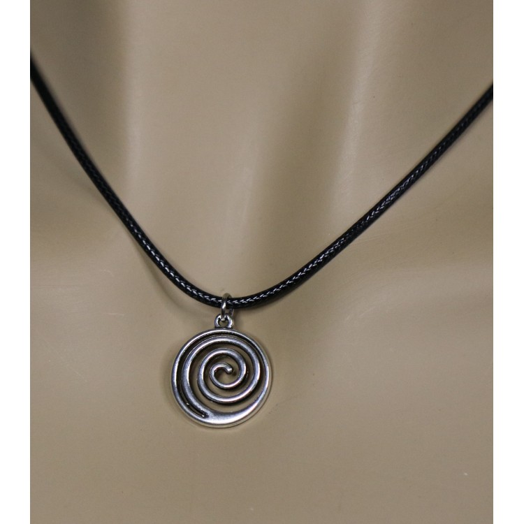 NSA|costume jewellery: waxed cord necklace with antiqued silver pendant infinity spiral for men and women