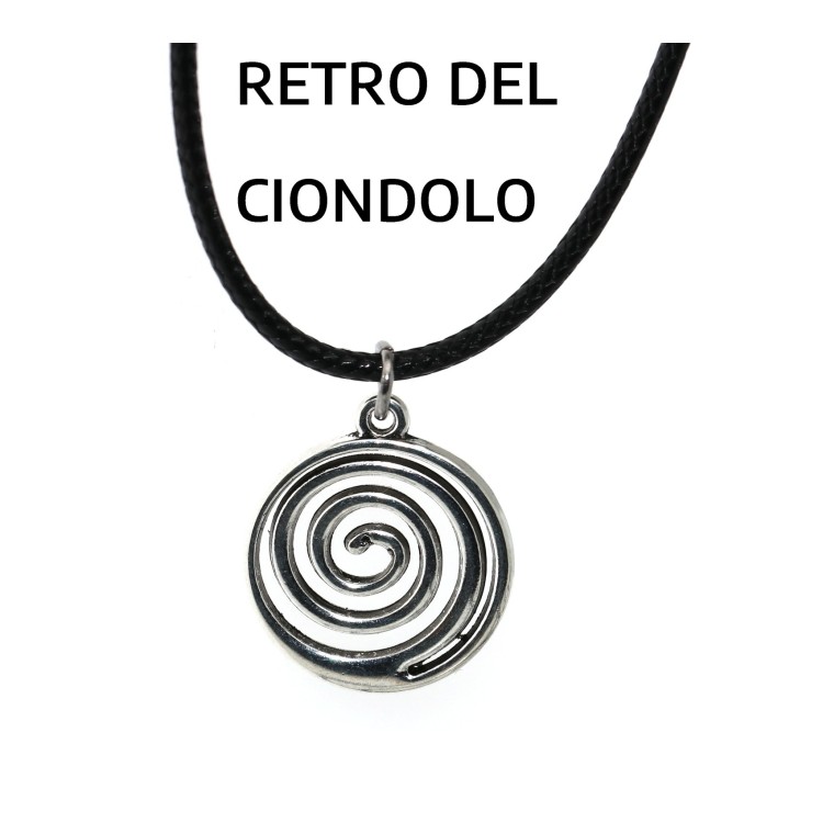 NonSoloArgenti |collana cordino cerato con ciondolo argentato anticato spirale infinito uomo donna