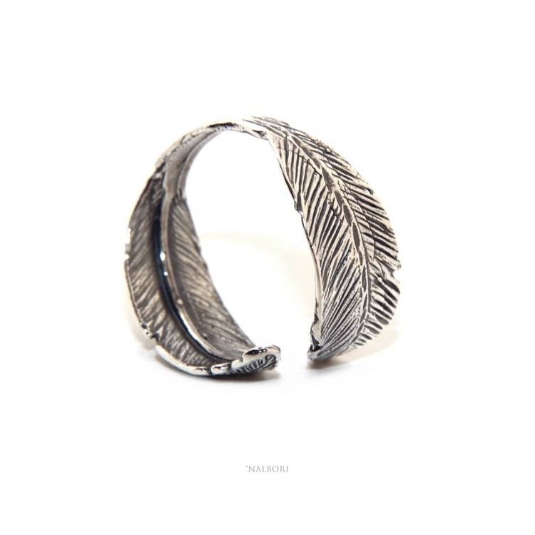NSA|NALBORI® anello contrariè regolabile argento 925 con foglie brunite