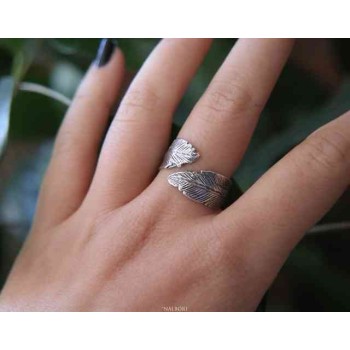 NSA|NALBORI® adjustable ring in sterling silver with burnished leaves