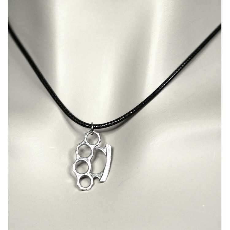 NSA|costume jewelry: waxed cord necklace with antiqued silver pendant knuckle dusters punchers man woman
