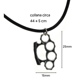 NSA|bigiotteria: collana cordino cerato con ciondolo argentato anticato tirapugni tira pugni uomo donna