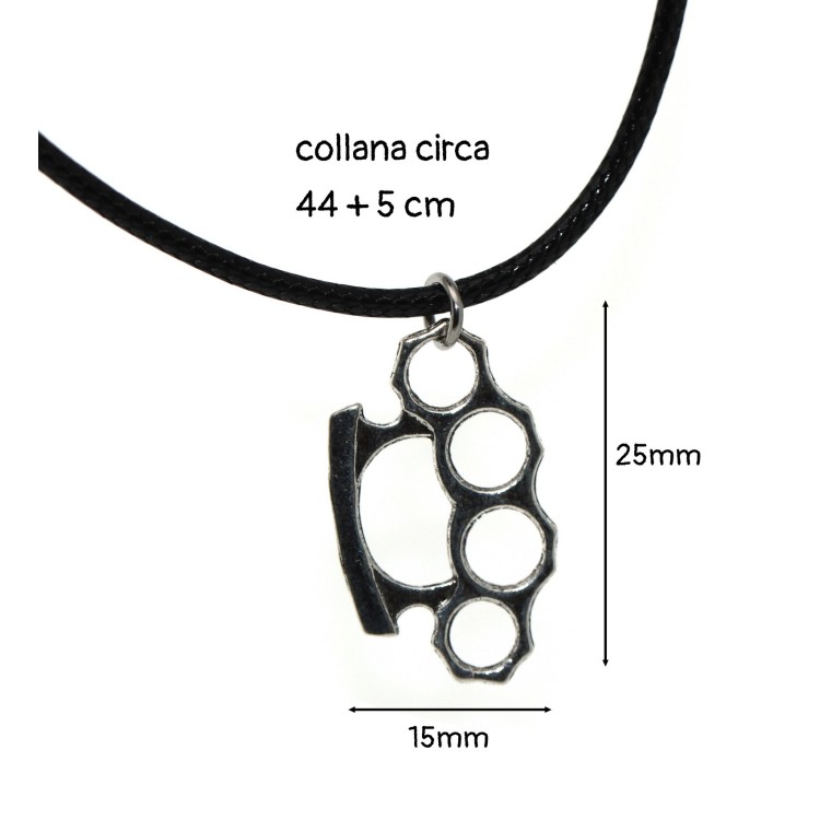 NSA|bigiotteria: collana cordino cerato con ciondolo argentato anticato tirapugni tira pugni uomo donna