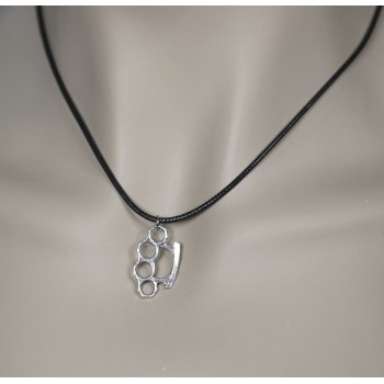 NSA|bigiotteria: collana cordino cerato con ciondolo argentato anticato tirapugni tira pugni uomo donna