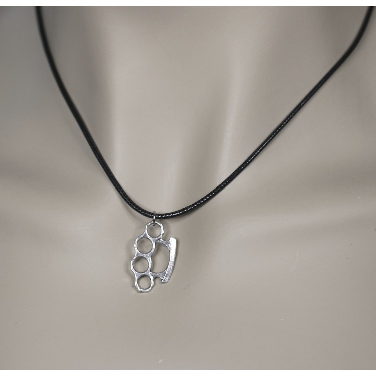 NSA|costume jewelry: waxed cord necklace with antiqued silver pendant knuckle dusters punchers man woman