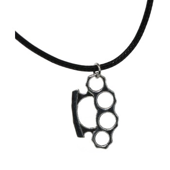 NSA|costume jewelry: waxed cord necklace with antiqued silver pendant knuckle dusters punchers man woman