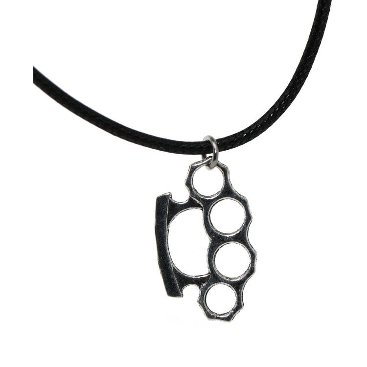 NSA|costume jewelry: waxed cord necklace with antiqued silver pendant knuckle dusters punchers man woman