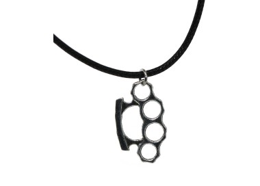 NSA|costume jewelry: waxed cord necklace with antiqued silver pendant knuckle dusters punchers man woman