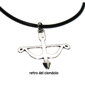 NSA|costume jewelry: waxed cord necklace with antique silver pendant bow arrow cupid love