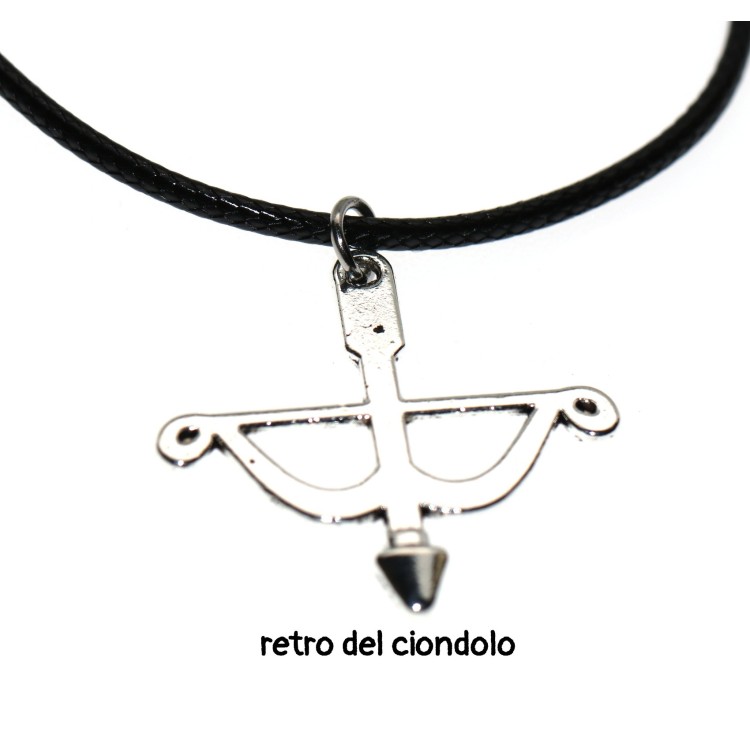 NSA|costume jewelry: waxed cord necklace with antique silver pendant bow arrow cupid love