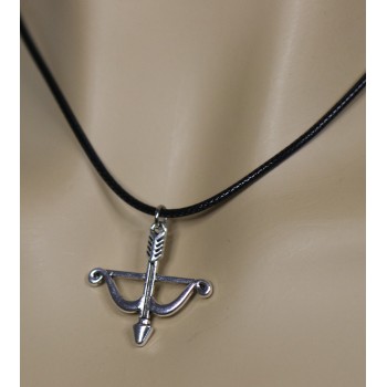 NSA|costume jewelry: waxed cord necklace with antique silver pendant bow arrow cupid love