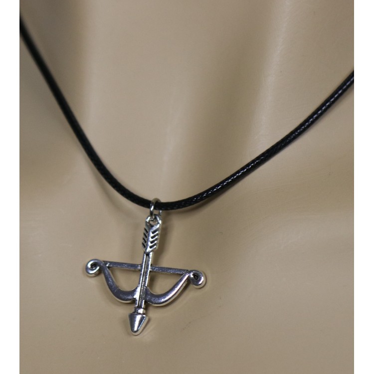 NSA|costume jewelry: waxed cord necklace with antique silver pendant bow arrow cupid love