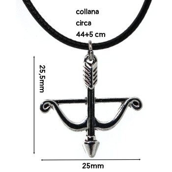 NSA|bigiotteria: collana cordino cerato con ciondolo argentato anticato arco freccia cupido amore