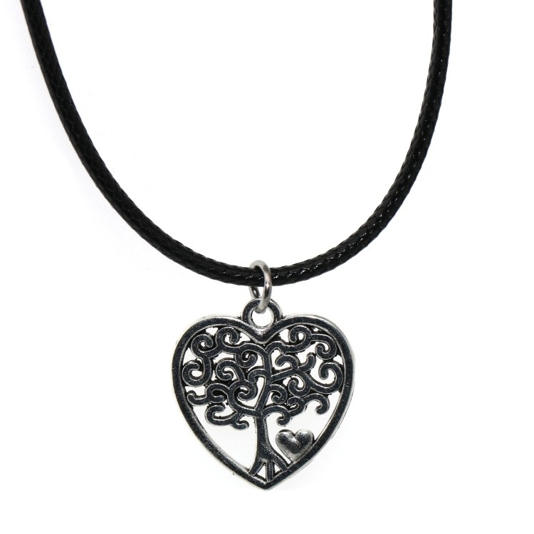 NSA|antiqued silver pendant heart tree of life with steel necklace or cord