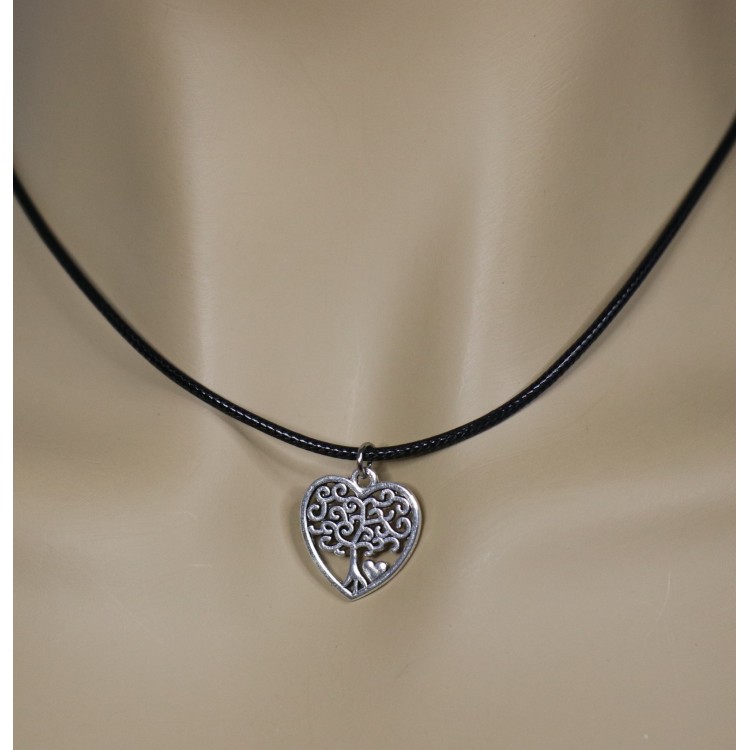 NSA|antiqued silver pendant heart tree of life with steel necklace or cord