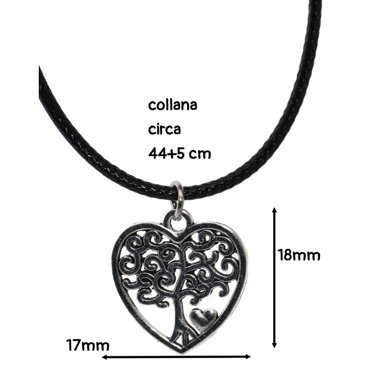 NSA|antiqued silver pendant heart tree of life with steel necklace or cord