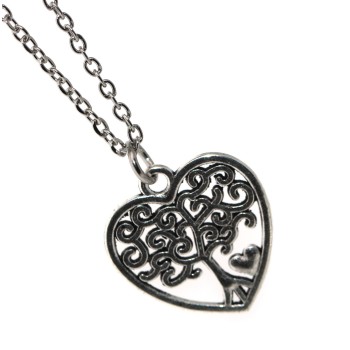 NSA|antiqued silver pendant heart tree of life with steel necklace or cord