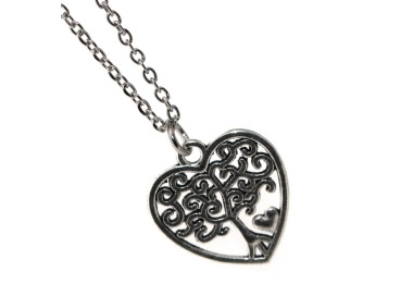 NSA|antiqued silver pendant heart tree of life with steel necklace or cord