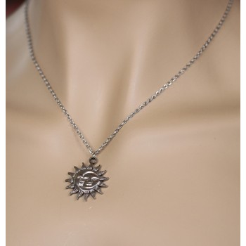 NSA|all steel necklace with moon and sun pendant