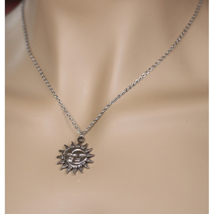NSA|all steel necklace with moon and sun pendant