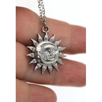 NonSoloArgenti|collana tutta in acciaio con ciondolo luna e sole