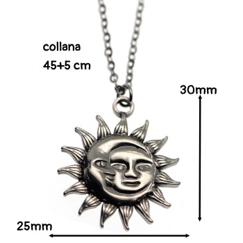 NSA|all steel necklace with moon and sun pendant