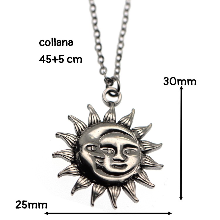 NSA|all steel necklace with moon and sun pendant