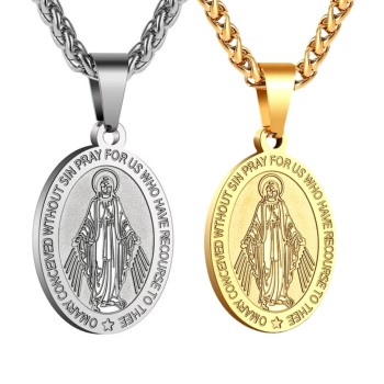 NSA|miraculous madonna necklace all in steel yellow gold tone silver man