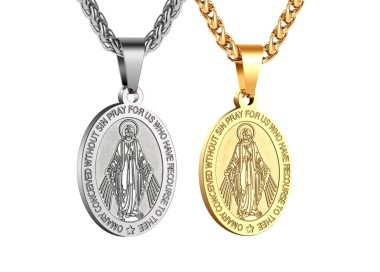 NSA|collana madonna miracolosa tutta in acciaio tono oro giallo argento uomo