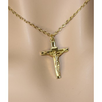 NSA|collana crocefisso gesu' uomo donna acciaio placcata oro giallo cristiana