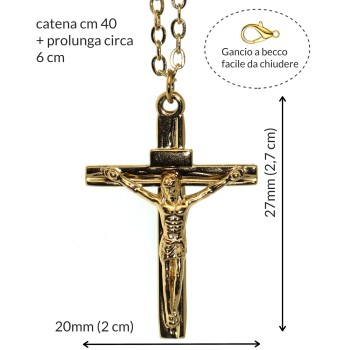 NSA|collana crocefisso gesu' uomo donna acciaio placcata oro giallo cristiana