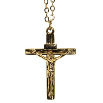 NSA|necklace crucifix jesus all in steel man woman yellow gold plated