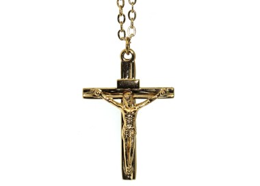 NSA|necklace crucifix jesus all in steel man woman yellow gold plated