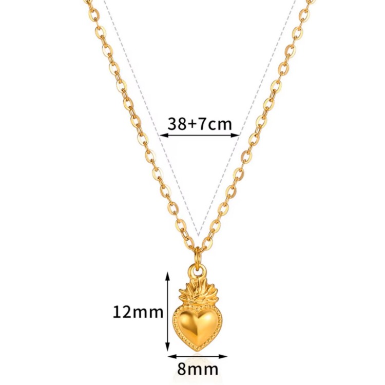 NSA|collana sacro cuore tutta in acciaio placcata oro giallo donna